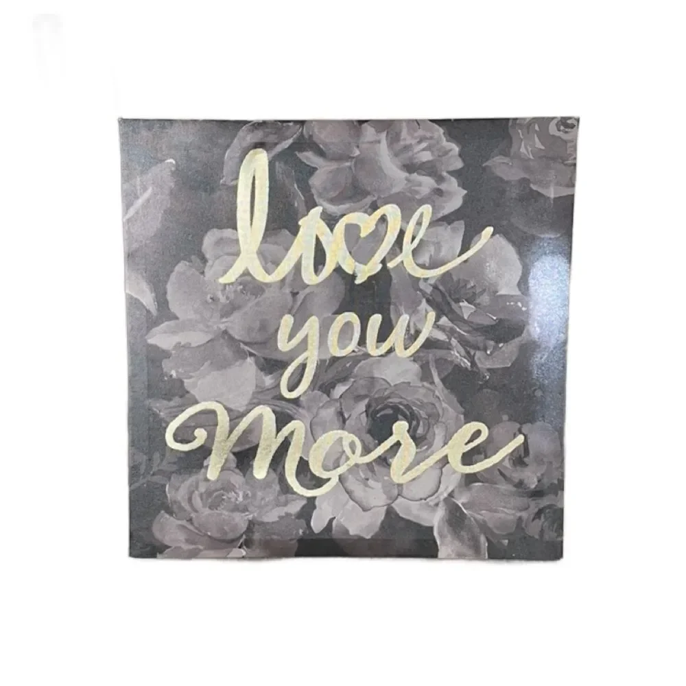“Love You More” Floral Wall Art - Black, Gray and Metallic Gold